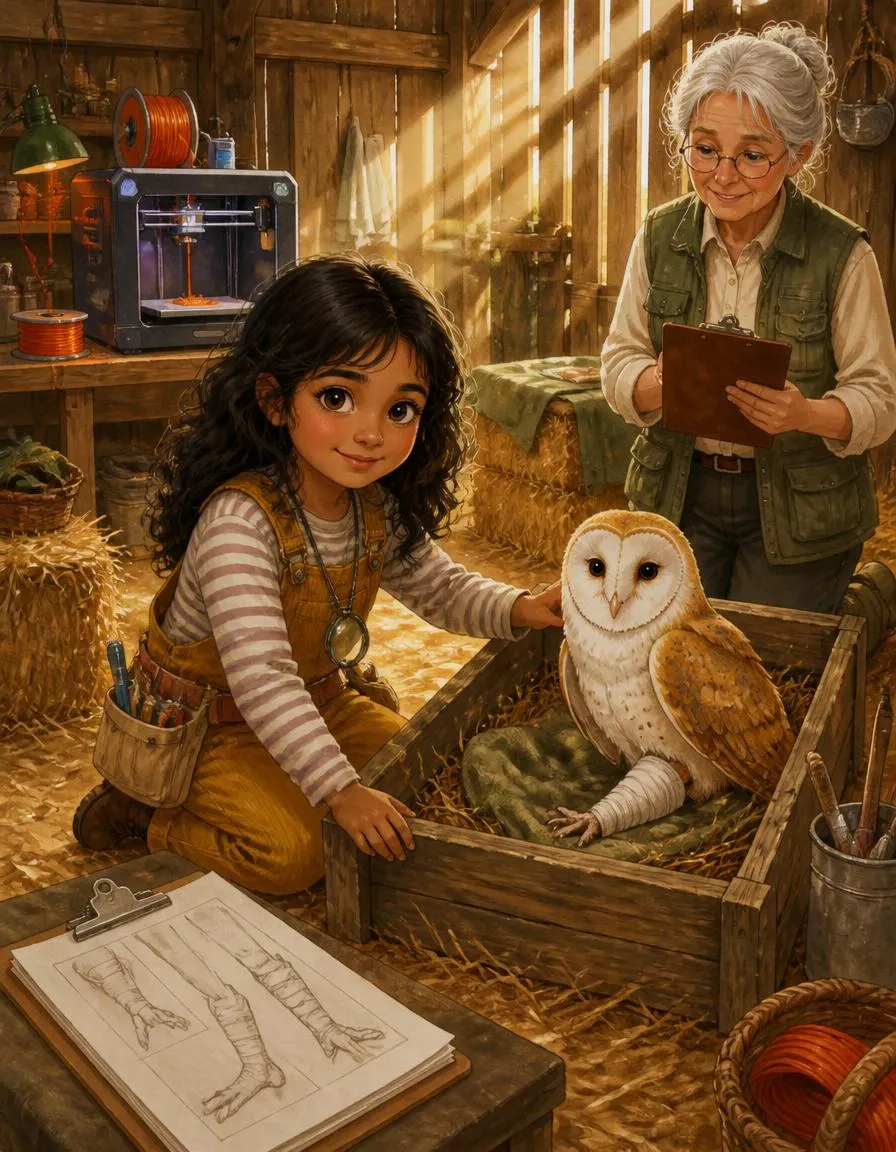 Page 1 of "Priya and the Bionic Leg for Barnaby the Owl"
