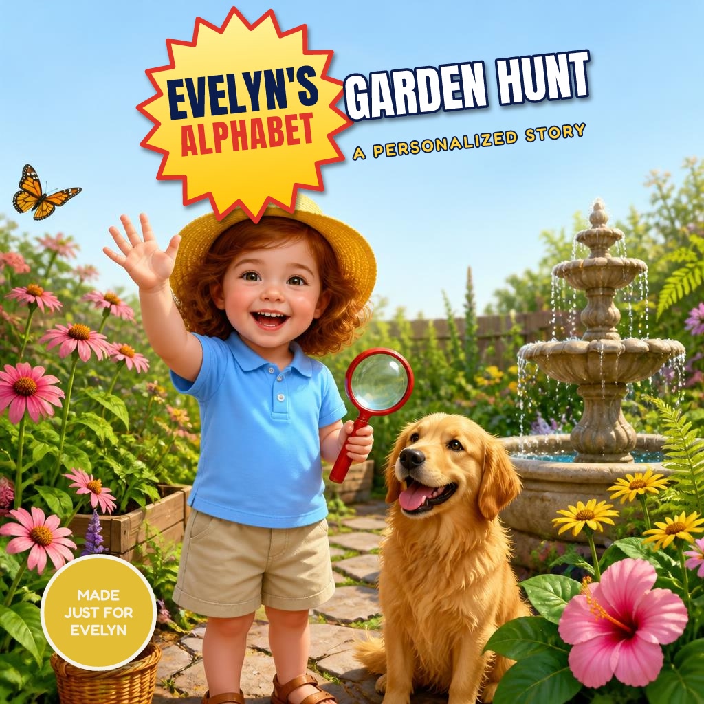 The cover of "Evelyn and the Alphabet Garden Hunt"