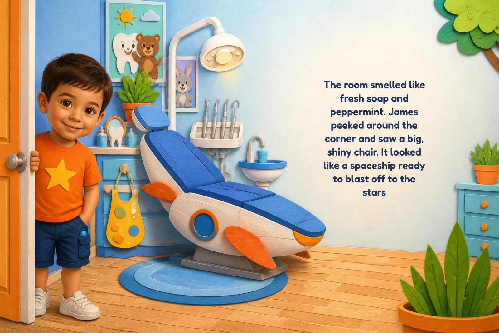 Page 2 of "James and the Brave Dentist's Chair"