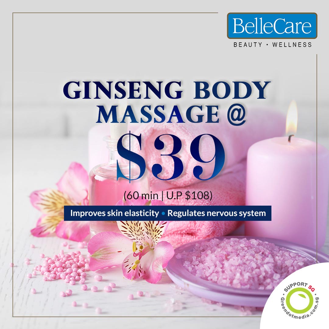 BelleCare,Ginseng Body Massage at $39 (U.P. $108)