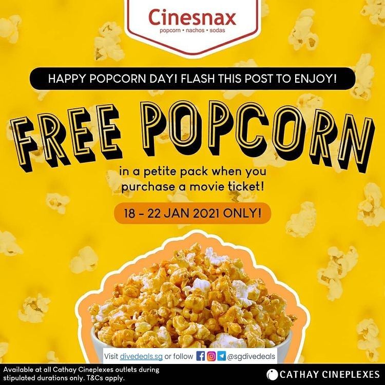 Cathay Cineplex,Free Popcorn with every ticket purchase