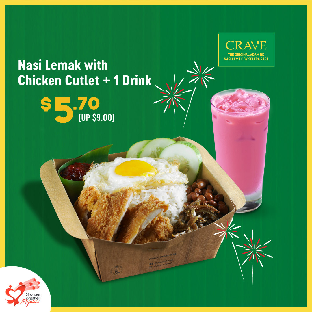Crave Nasi Lemak,$5.70 for Nasi Lemak with Chicken Cutlet Set