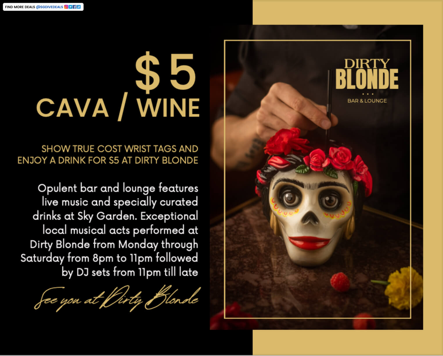 Dirty Blonde,Enjoy a glass of wine for only $5 at