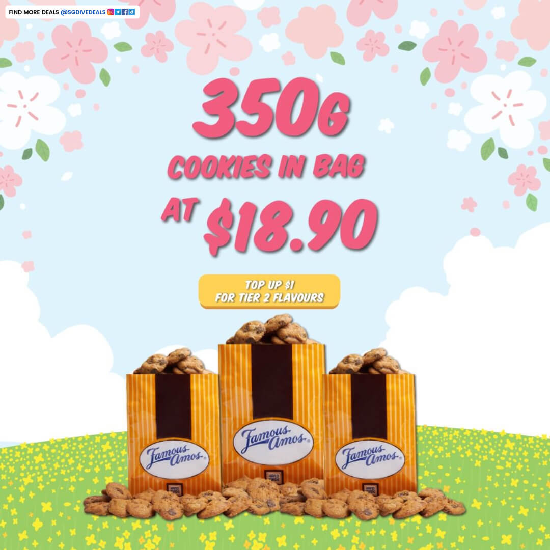 Famous Amos,Get 350g cookies in bag at $18.90