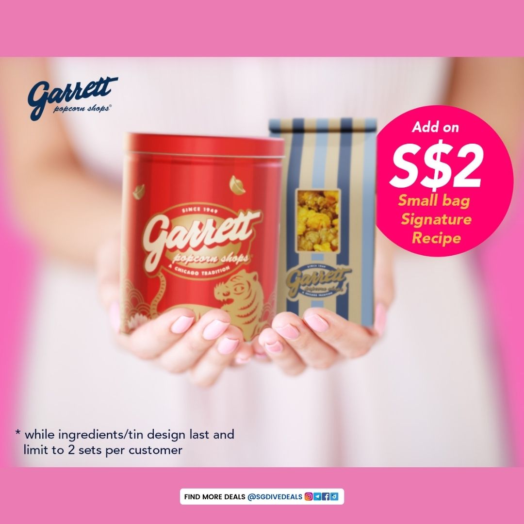 Garrett Popcorn,Buy 1 and add-on a Small Bag for $2
