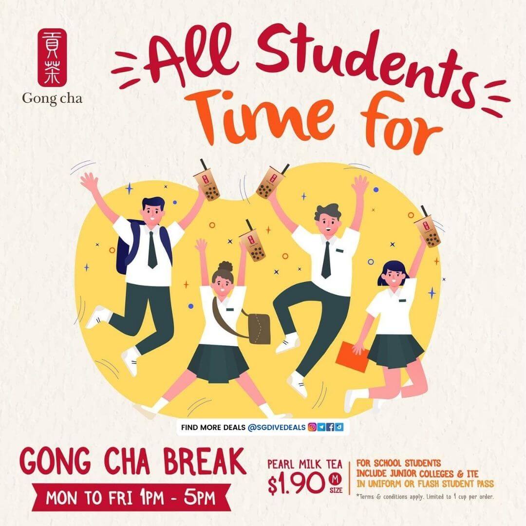 Gong Cha,Pearl Milk Tea at $1.90 for Students