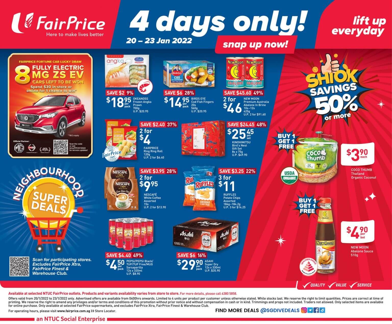 NTUC FairPrice,4 days only shiok savings 50% or more