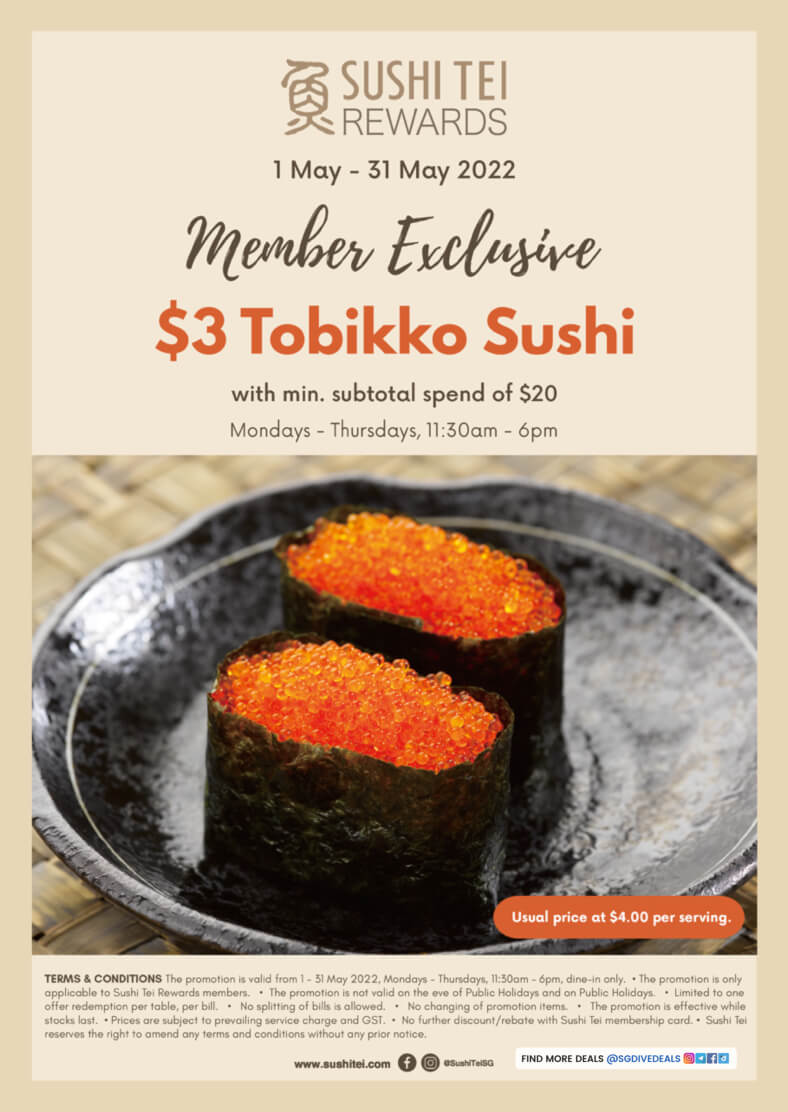 SUSHI TEI,Enjoy $3 Tobikko Sushi