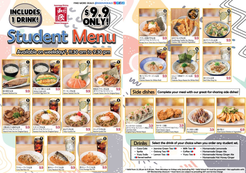 Watami Japanese Dining,$9.90 Student Menu