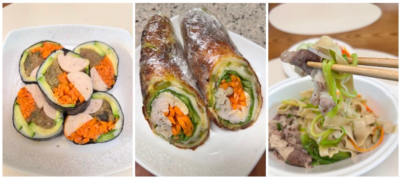 계란없는 키토김밥, 애호박치즈또띠아랩, 우삼겹애호박파스타