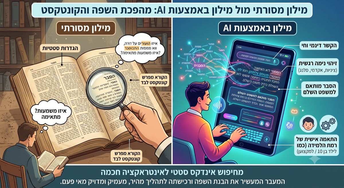 מילון מסורתי מול מילון באמצעות AI: מהפכת השפה והקונטקסט