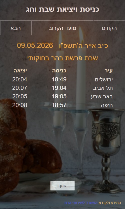 כניסת ויציאת שבת וחג