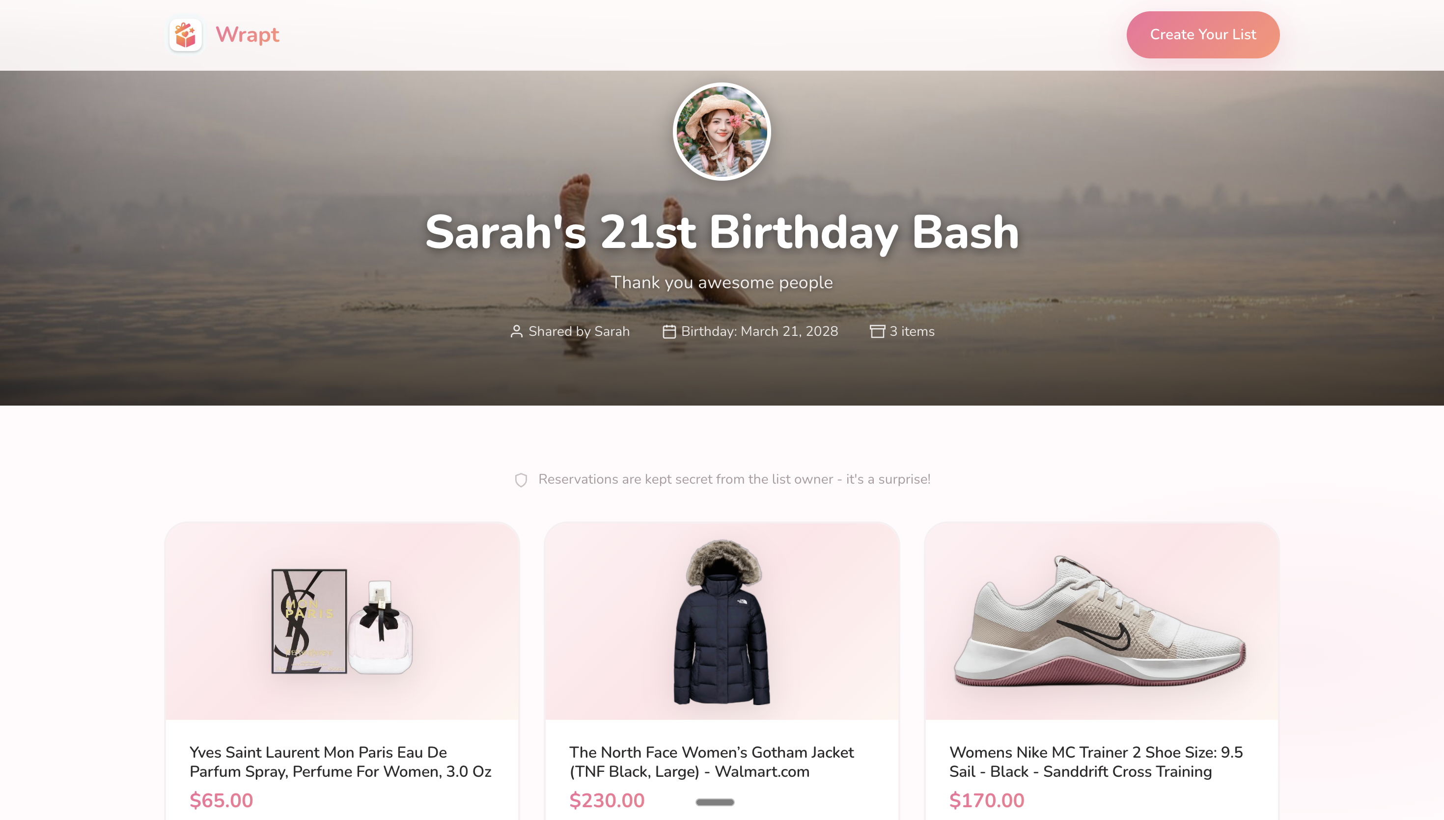 Birthday Wishlist Example