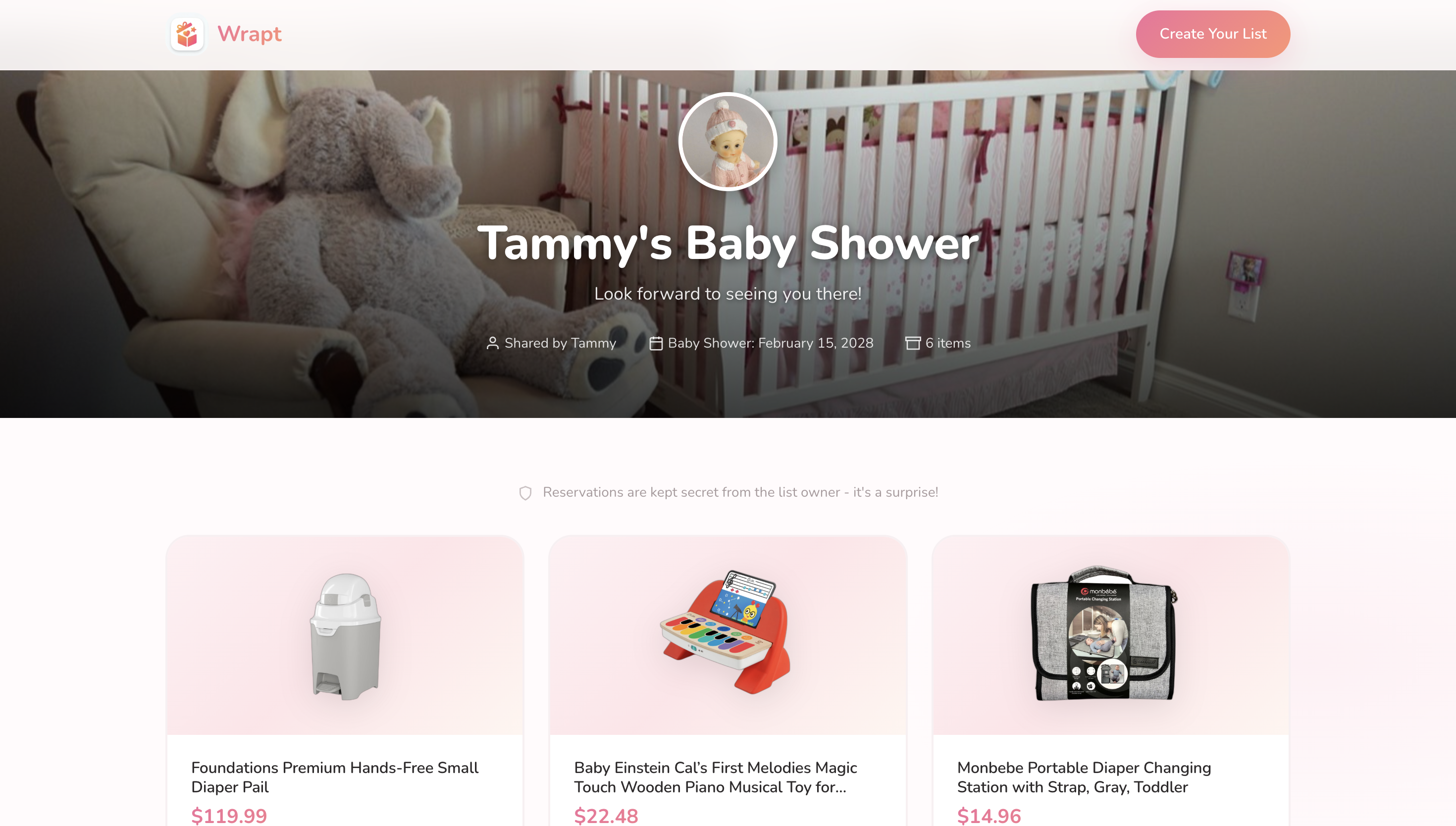 Baby Shower Registry Example