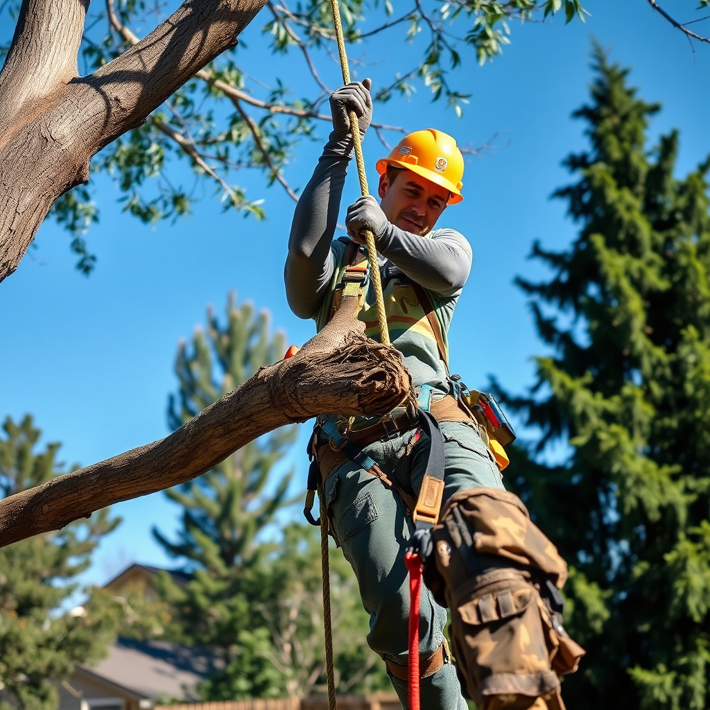 A skilled arborist wearing a