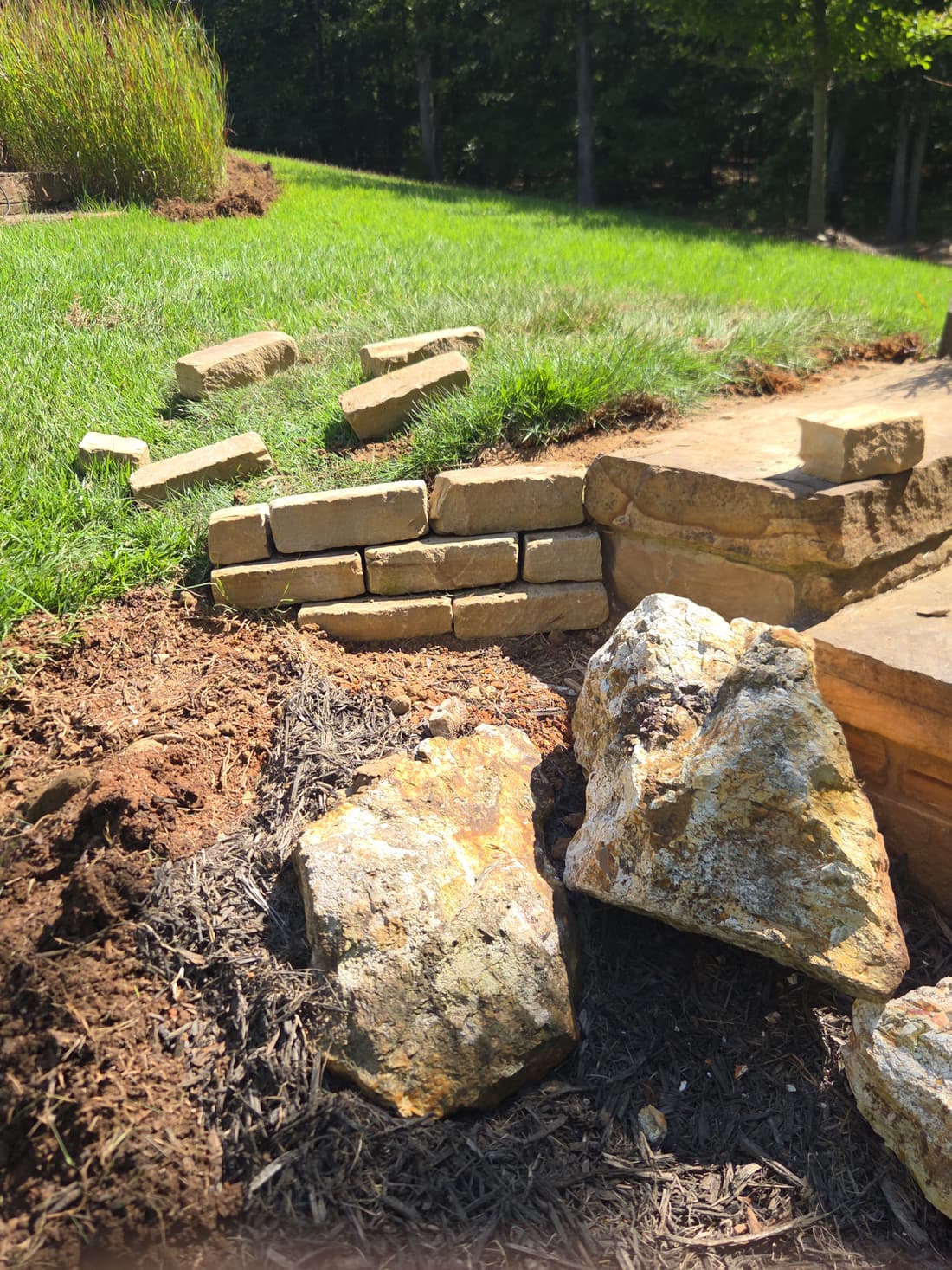 Natural stone wall install