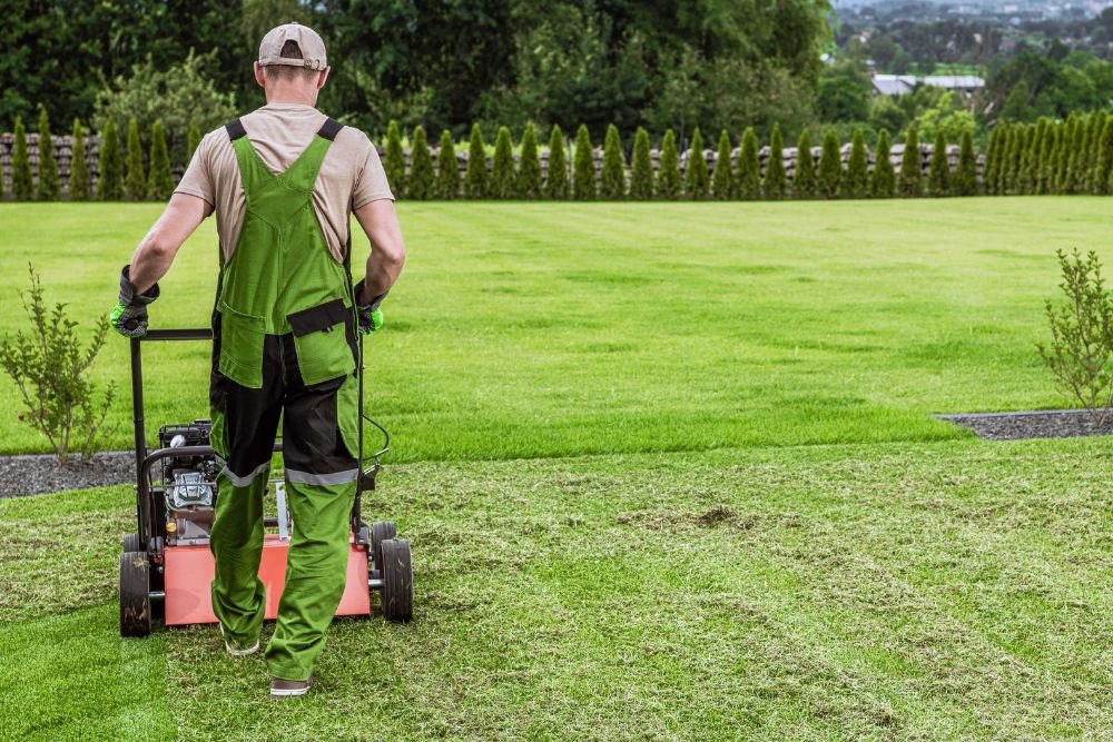 Gardener in his 40s and his powerful gasoline lawn E897SCR