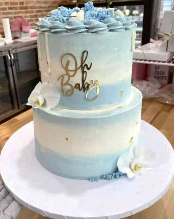 TWO TIER FONDANT BABY SHOWER CAKE.