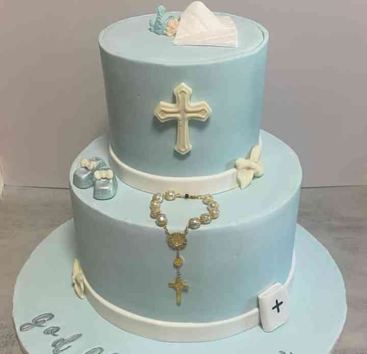 BAPTISM TWO TIER FONDANT CAKE 