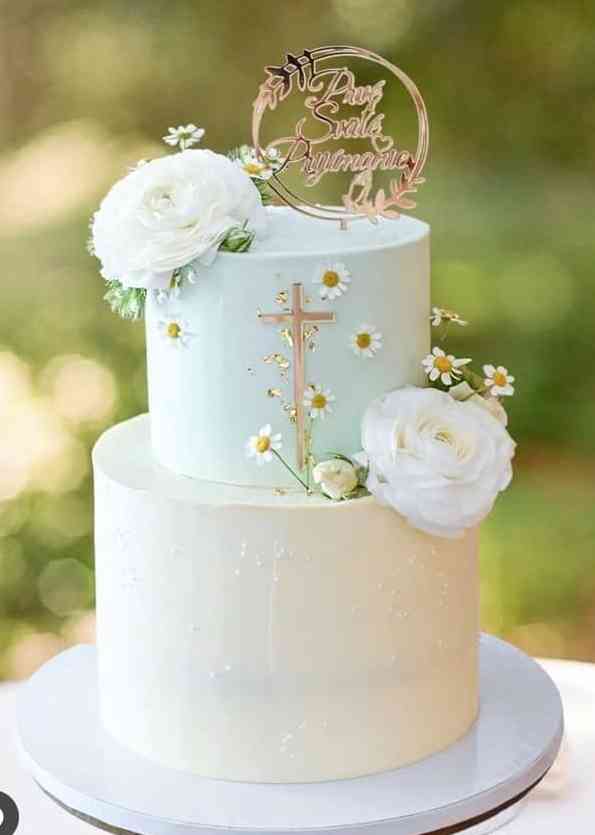 2 TIER BAPTISM CAKE WITH A CUSTOMIZED TOPPER 