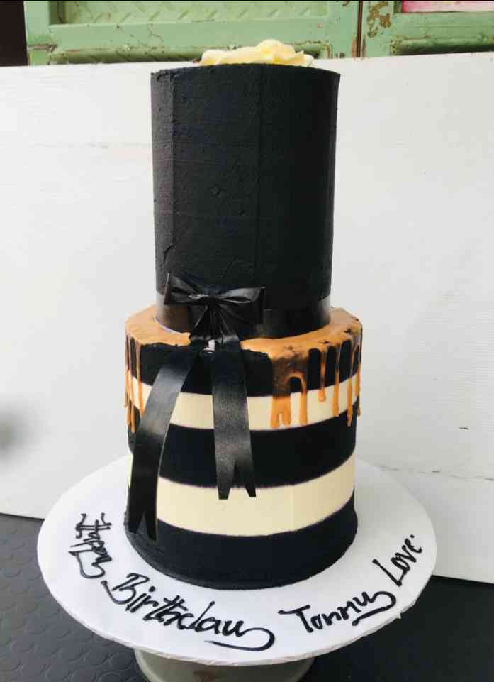 TIER BLACK BIRTHDAY CAKE 