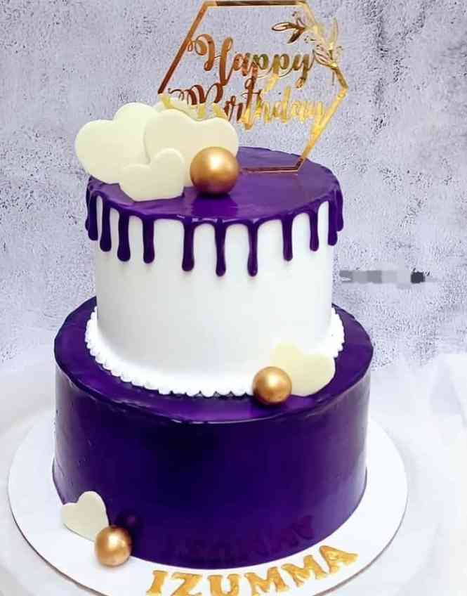 2 TIER FONDANT CAKE IN PURPLE AND CREAM 