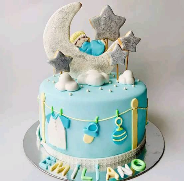 SKY BLUE BABY SHOWER CAKE 