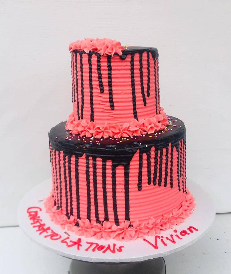 TIER BIRTHDAY CAKE IN HOT PEOPLE NK AND BLACK DRIPPINGS 