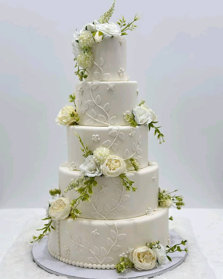 FIVE TIER FLORAL WEDDING CAKE 