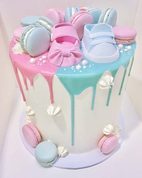 PEACH AND BLUE BLENDED BABY SHOWER CAKE 