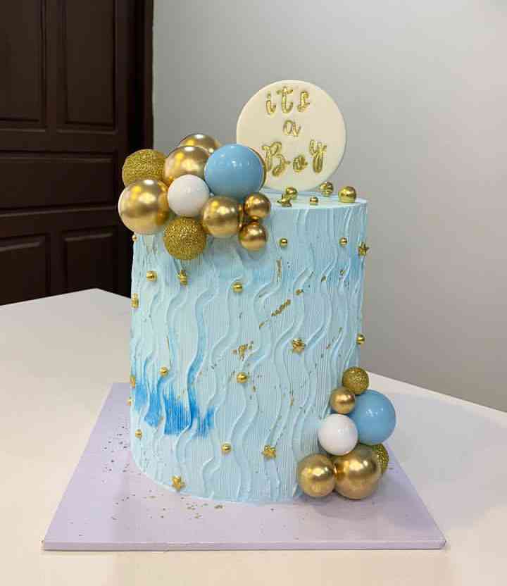 LIGHT BLUE WHIPPED BABY SHOWER CAKE 