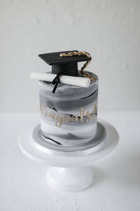 GREY THEME GRADUATION CAKE