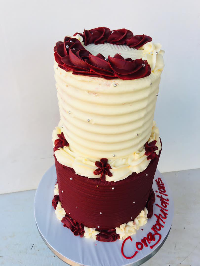 MAROON AND CREAM TIER CAKE