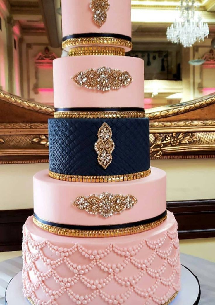 BLUE AND PINK WEDDING CAKE 