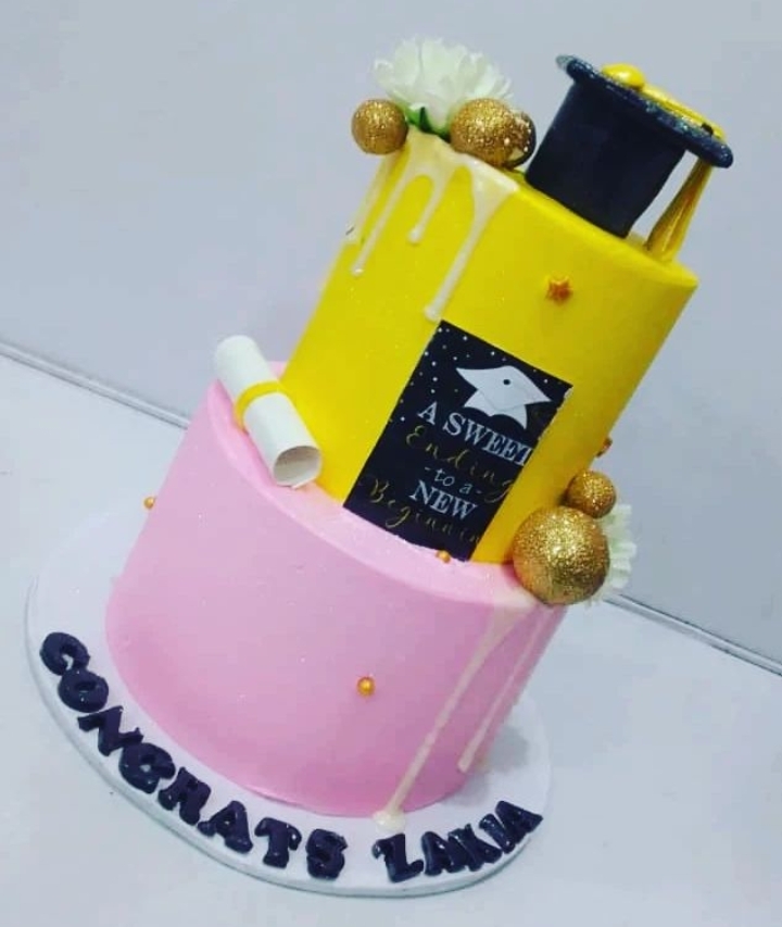 PINK YELLOW GRADUATION CAKE 3