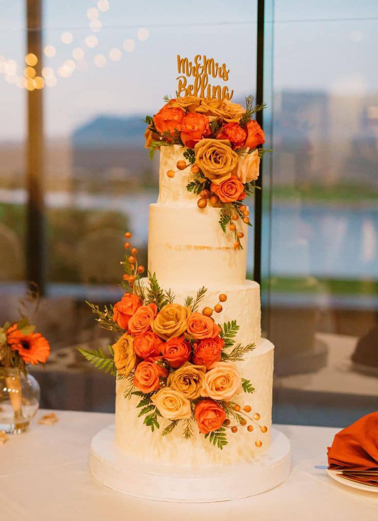 NAKED ORANGE FLORAL WEDDING CAKE 