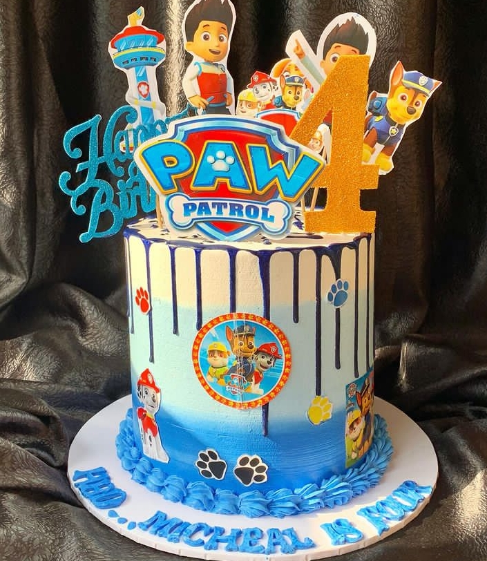 CREAM AND BLUE PAW PATROL CHARACTER CAKE 1
