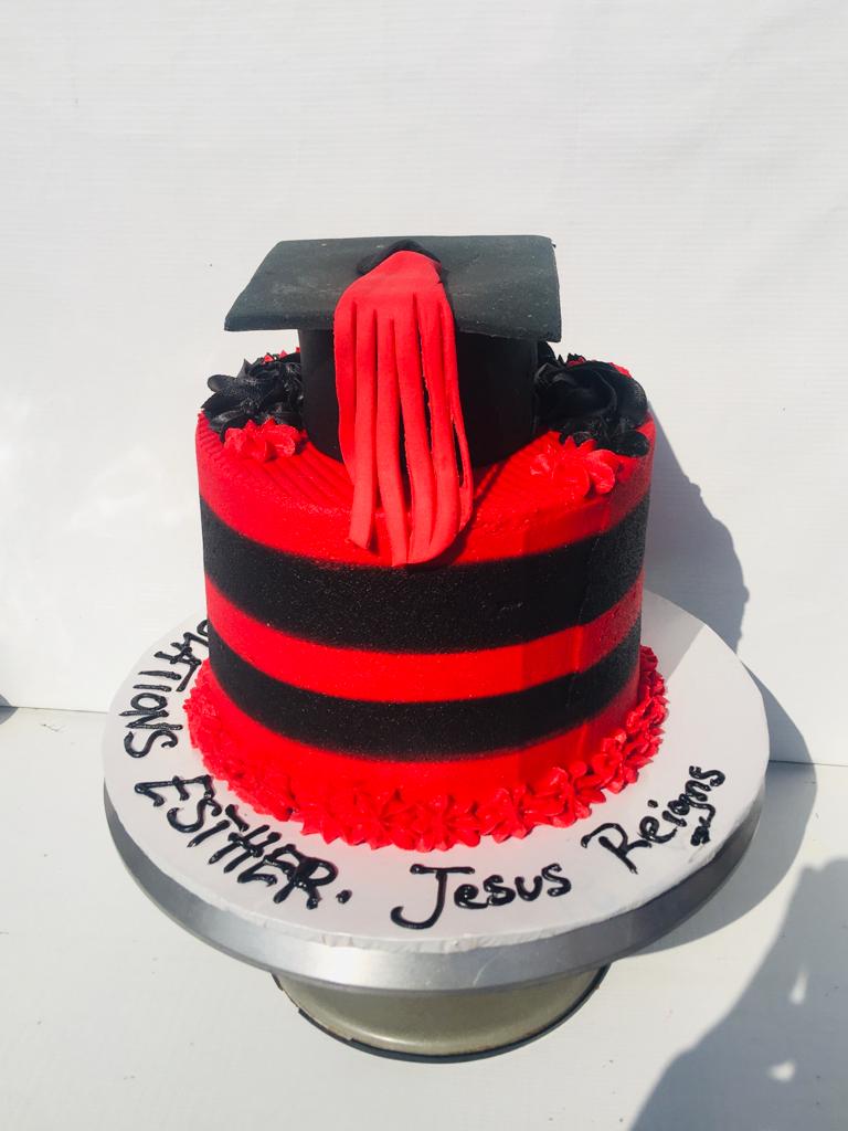 BLACK RED BUTTER ICED GRADUATION CAKE $8262