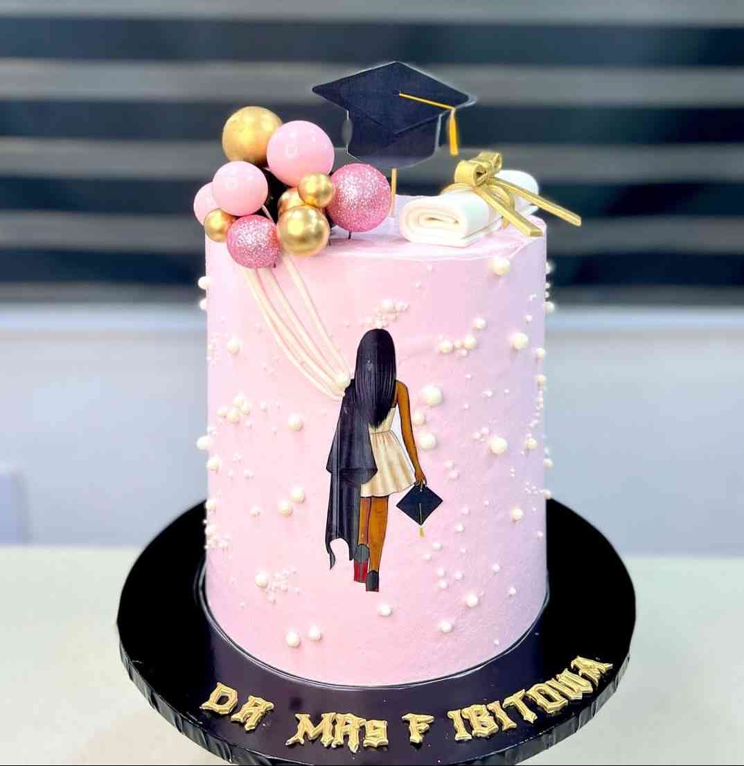 PEACH GRADUATION CAKE 14