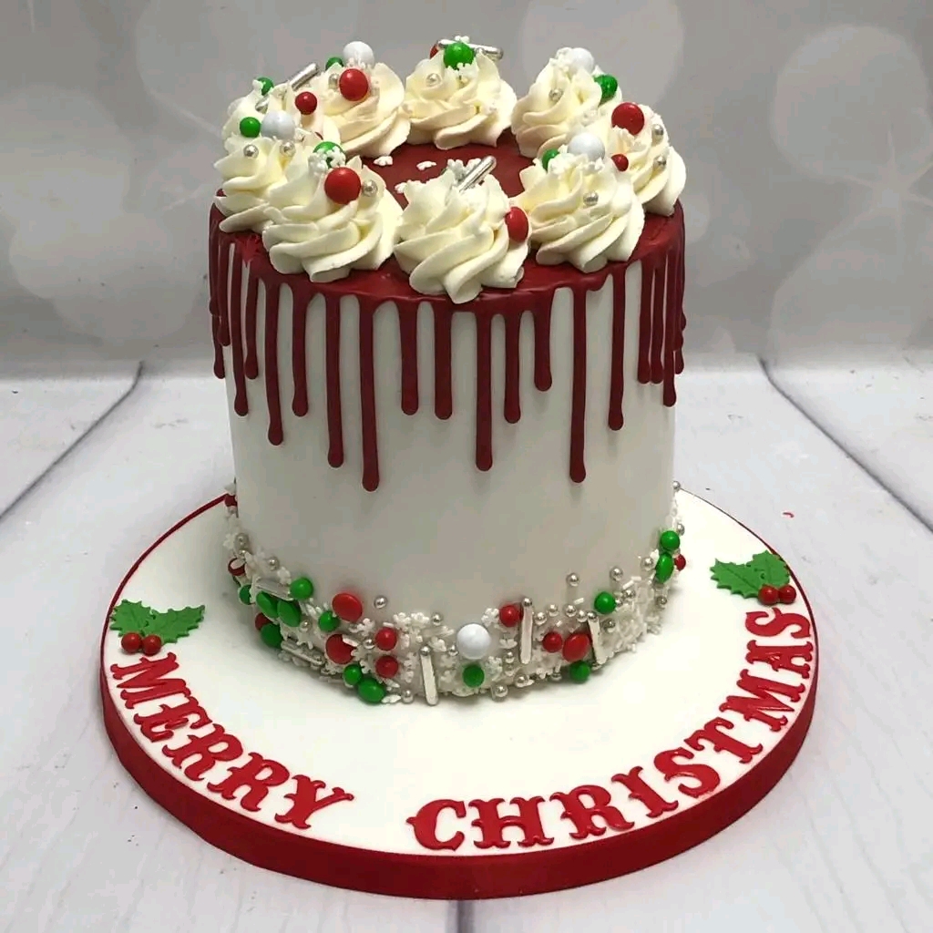 RED DRIPPED MERRY CHRISTMAS CAKE 