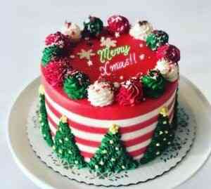 RED AND WHITE STRIPES CHRISTMAS CAKE 