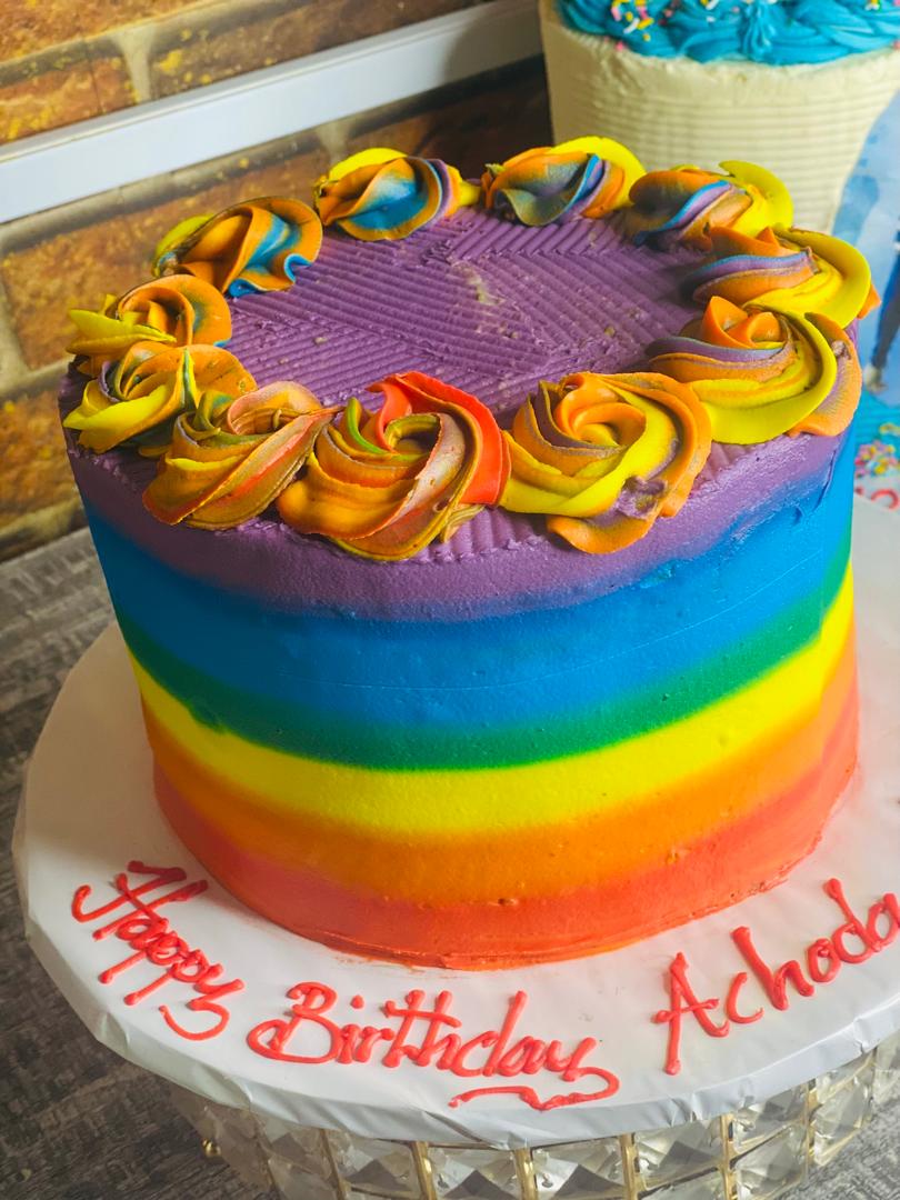 RAINBOW COLORED BIRHDAY CAKE