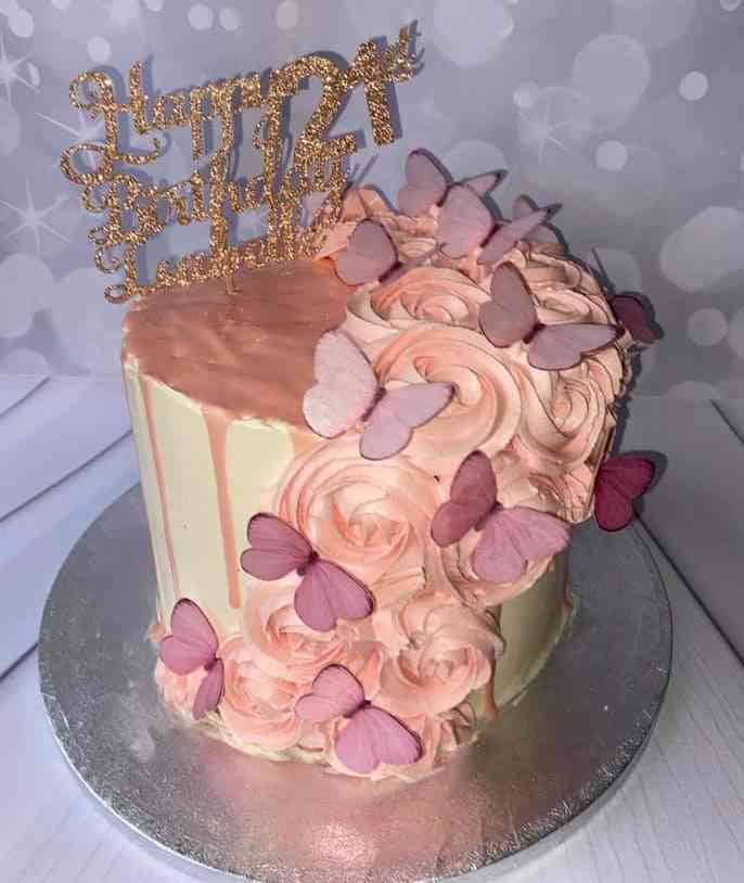 GLITTERING GOLD PINK BIRTHDAY CAKE