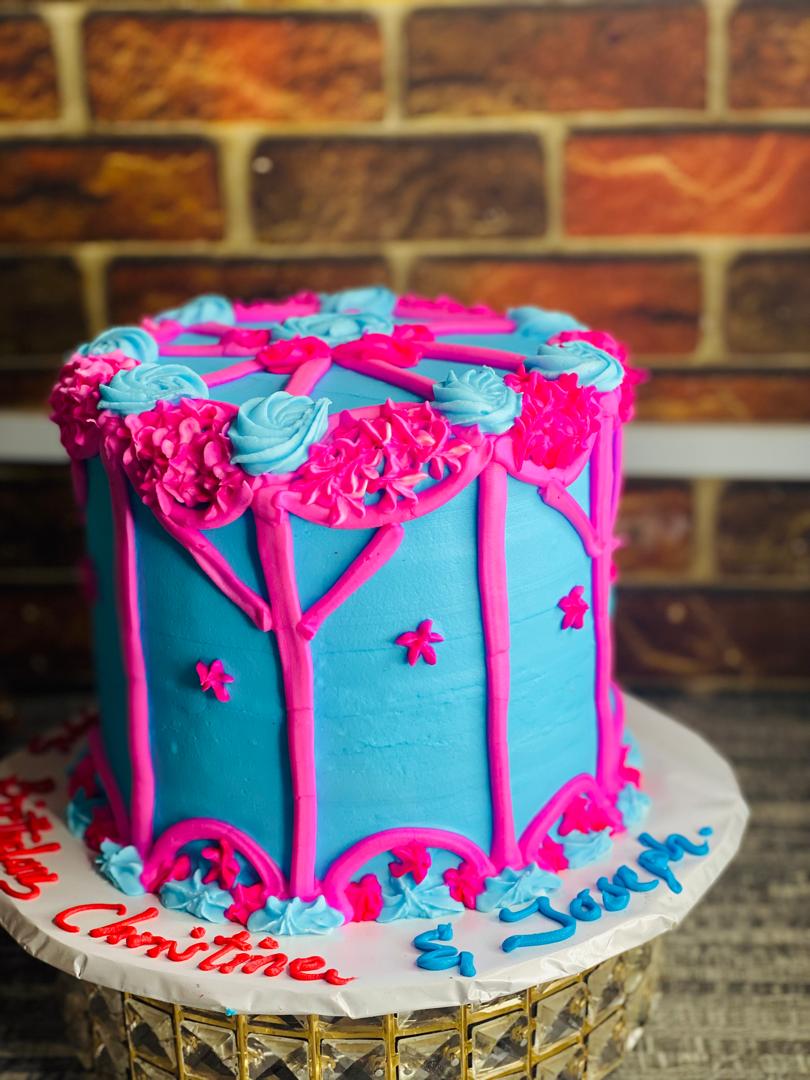 SKY BLUE AND PINK BIRTHDAY CAKE 