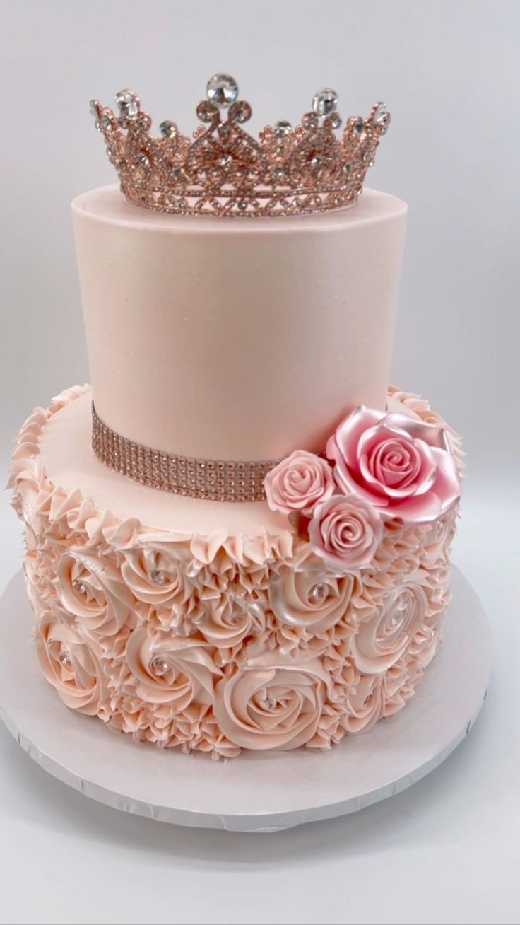 CROWN PINK 2 TIER WEDDING CAKE