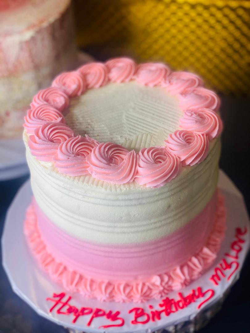 PINK AND CREAM BIRTHDAY CAKE 