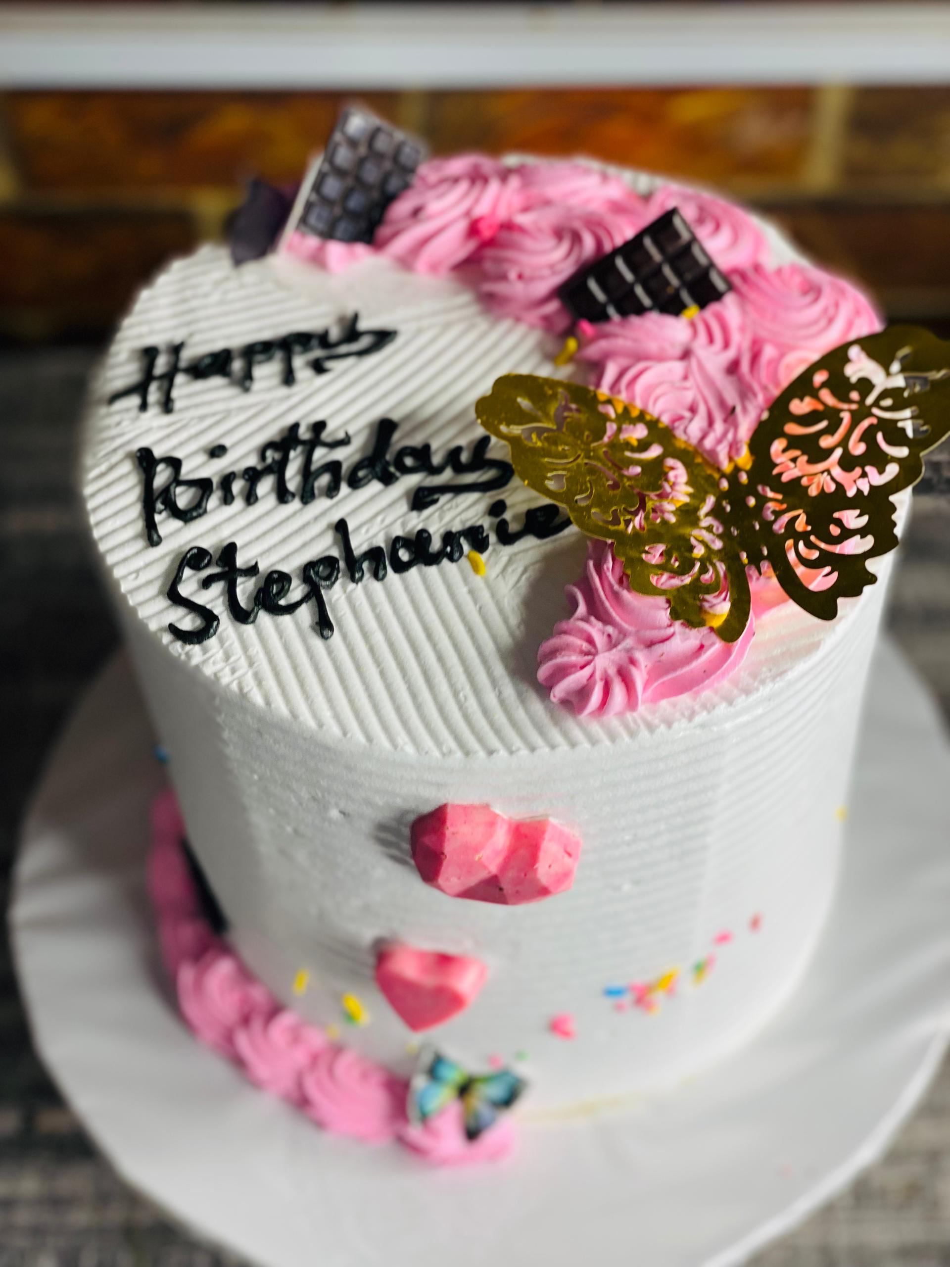 PINK & WHITE WHIPPED CREAM BIRTHDAY CAKE 