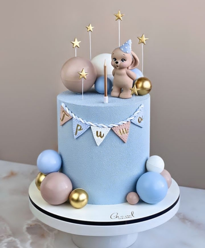 BROWN BLUE ELEPHANT CAKE