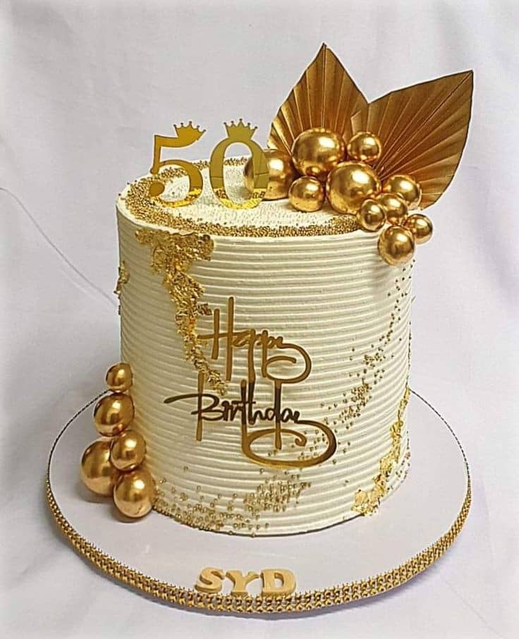 CREAM GOLD BIRTHDAY CAKE 