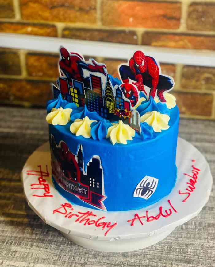 BLUE BIRTHDAY SPIDER MAN CHARACTER CAKE.